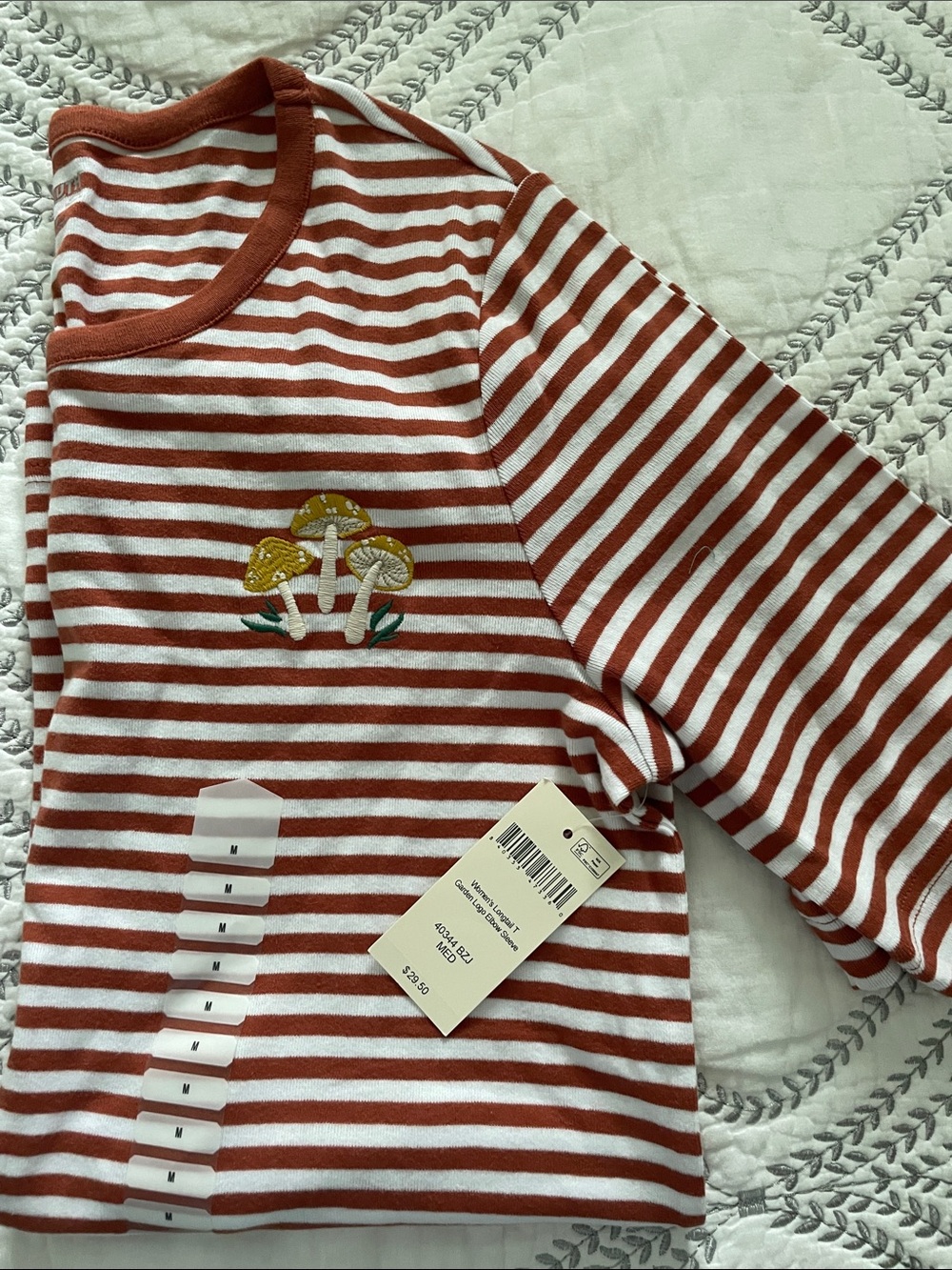NWT Duluth trading co. Striped Rust/light brown and White short Sleeve Tee - Picture 7 of 7